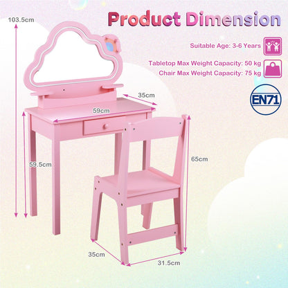 Kids Vanity Table and Chair Set, Children Dressing Table