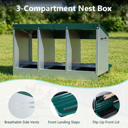 3-Compartment Roll Away Chicken Nesting Box for Hens