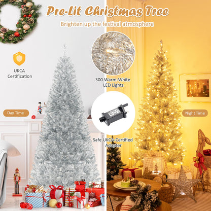 Slim Hinged Pencil Christmas Tree with Tinsel Leaves