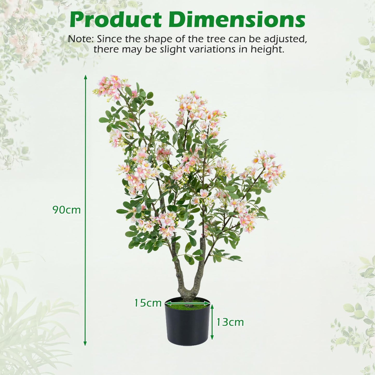 90 CM Artificial Impatiens Blossom Tree Faux Pink Floral Plant in Cement-filled Pot