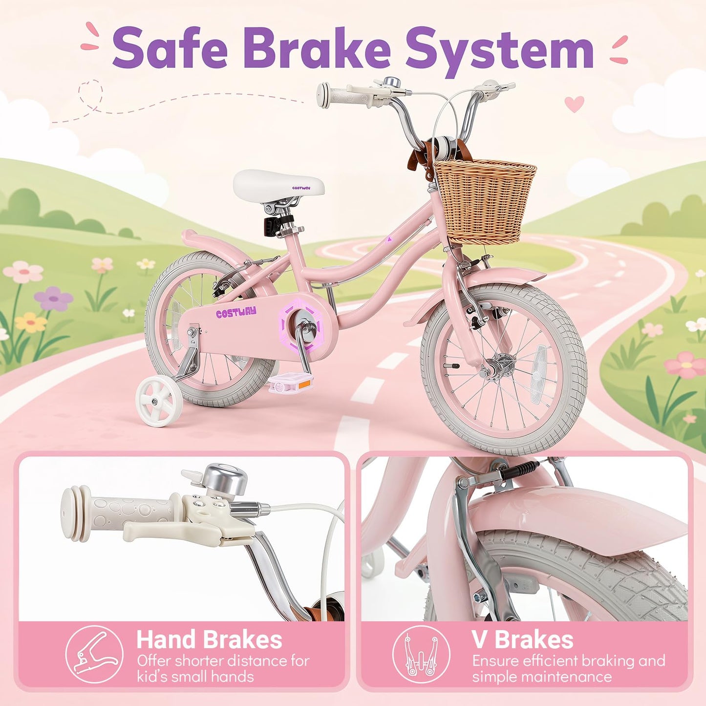 Kids Bike, Children's Training Bicycle | Toddler Bike with Detachable Training Wheels, Basket