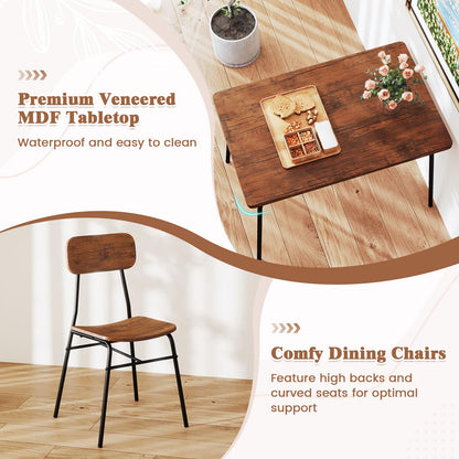 4 Piece Dining Table Set Metal with Bench and Storage Racks