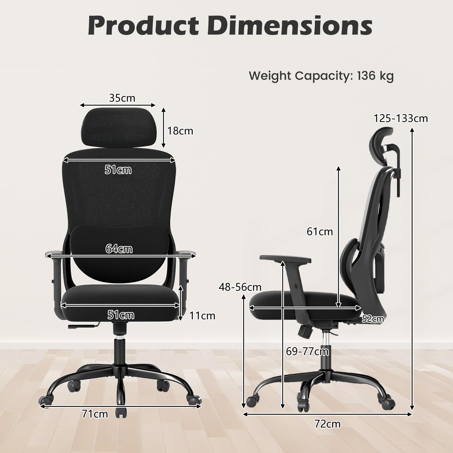 Ergonomic Office Chair, High Back Swivel Computer Desk Chair