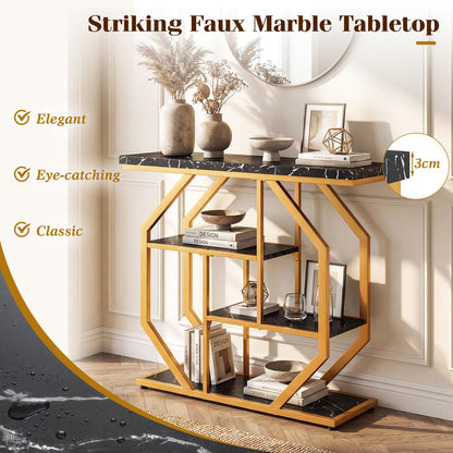 Console Table, 4-Tier Faux Marble Slim Entryway Table with Storage Shelves