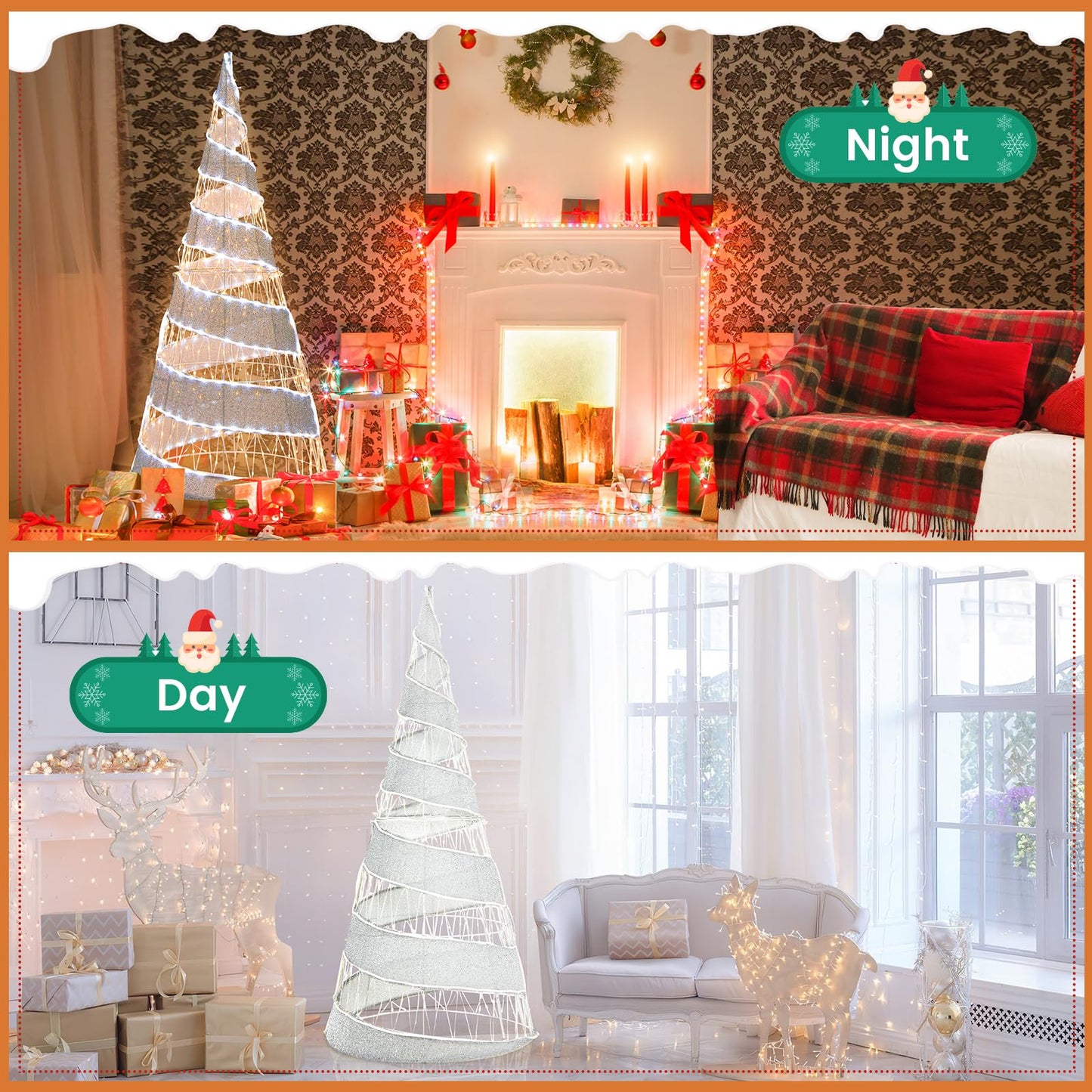 5FT Pre-lit Christmas Cone Tree with Warm White and White LED Lights