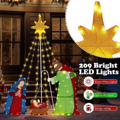 Christmas Nativity Set, Lighted Xmas Holy Family Scene with LED Lights