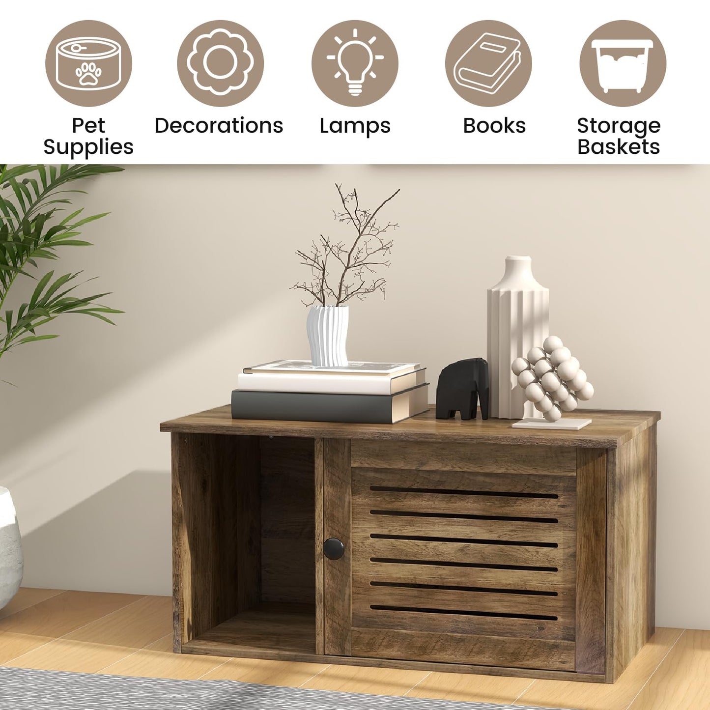 Cat Litter Box Enclosure Hidden Cat Washroom with Winding Entry