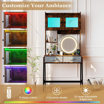 Dressing Table with 360° Rotation LED Vanity Mirror, Makeup Table Vanity Desk