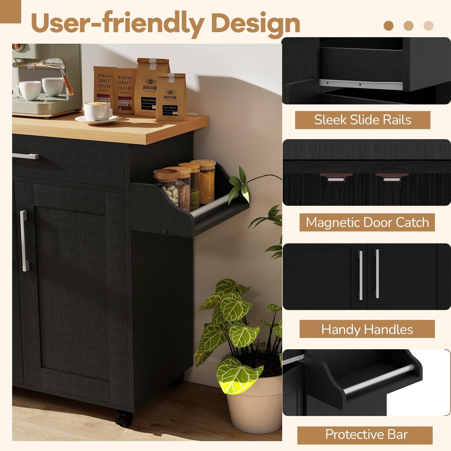 Kitchen Island Cart with Storage and Adjustable Shelf