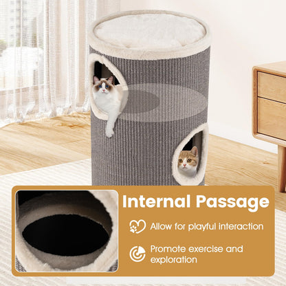 Cat House for Indoor Cats, 3/4-Story Cat Hideaway Cave Bed with Sisal Scratching Pad