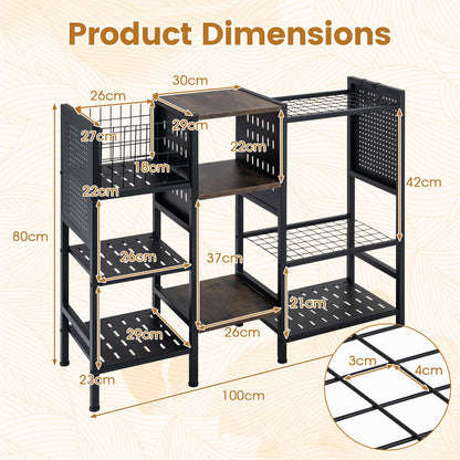 Garden Tool Storage Rack, 3 Tier Metal Yard Tool Organizer with Wooden Shelves
