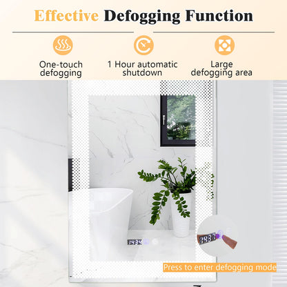 LED Wall Mounted Anti-Fog HD Vanity Mirror with 3 Color Adjustable Lights