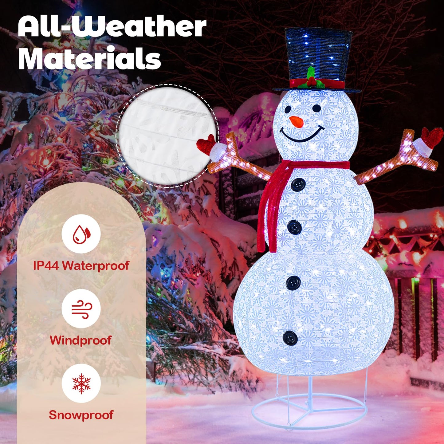 1.8 m Pop-up Christmas Snowman with 200 Cold White LED Lights and Zip Ties