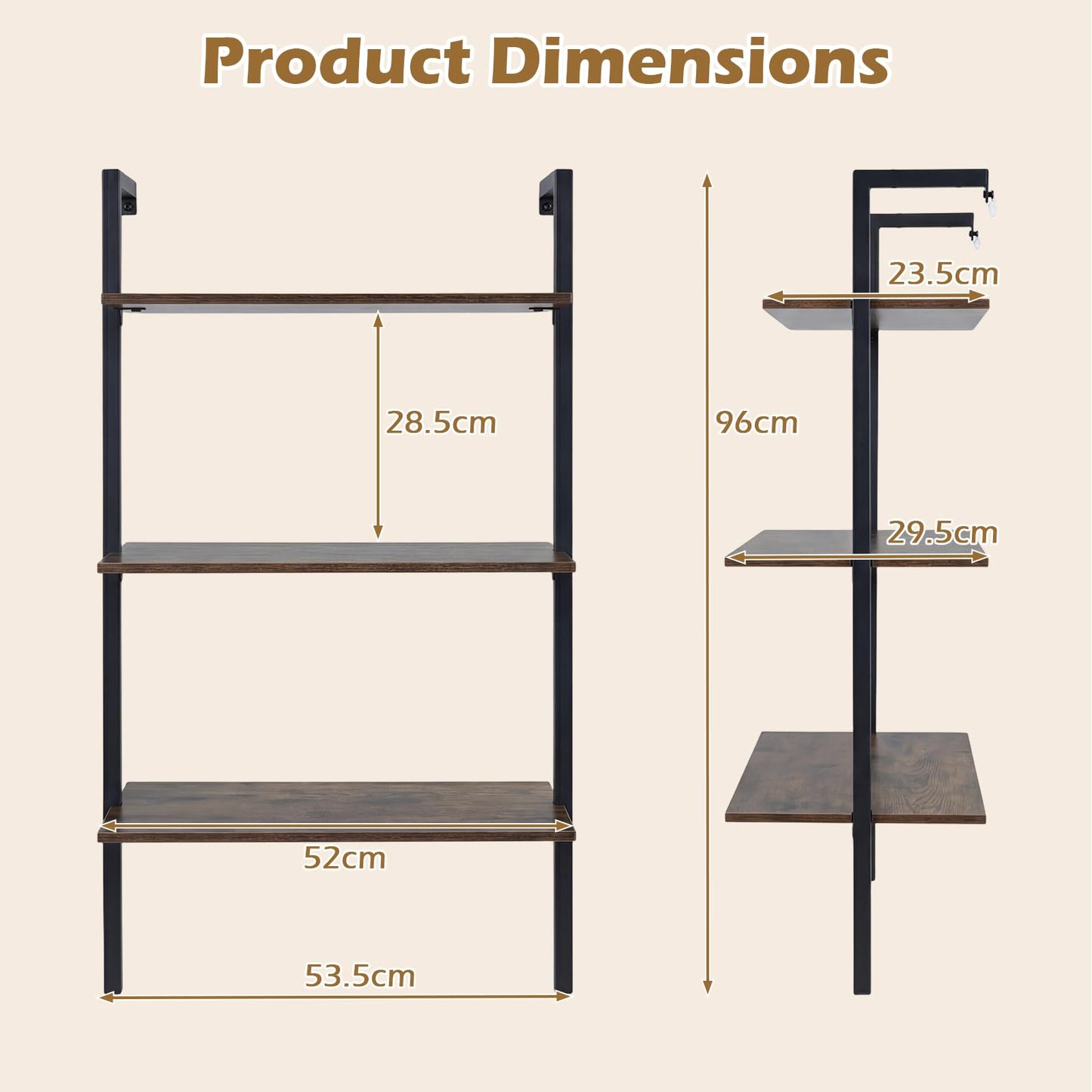 3-Tier Wall Mounted Shelves for Living Room Home Office