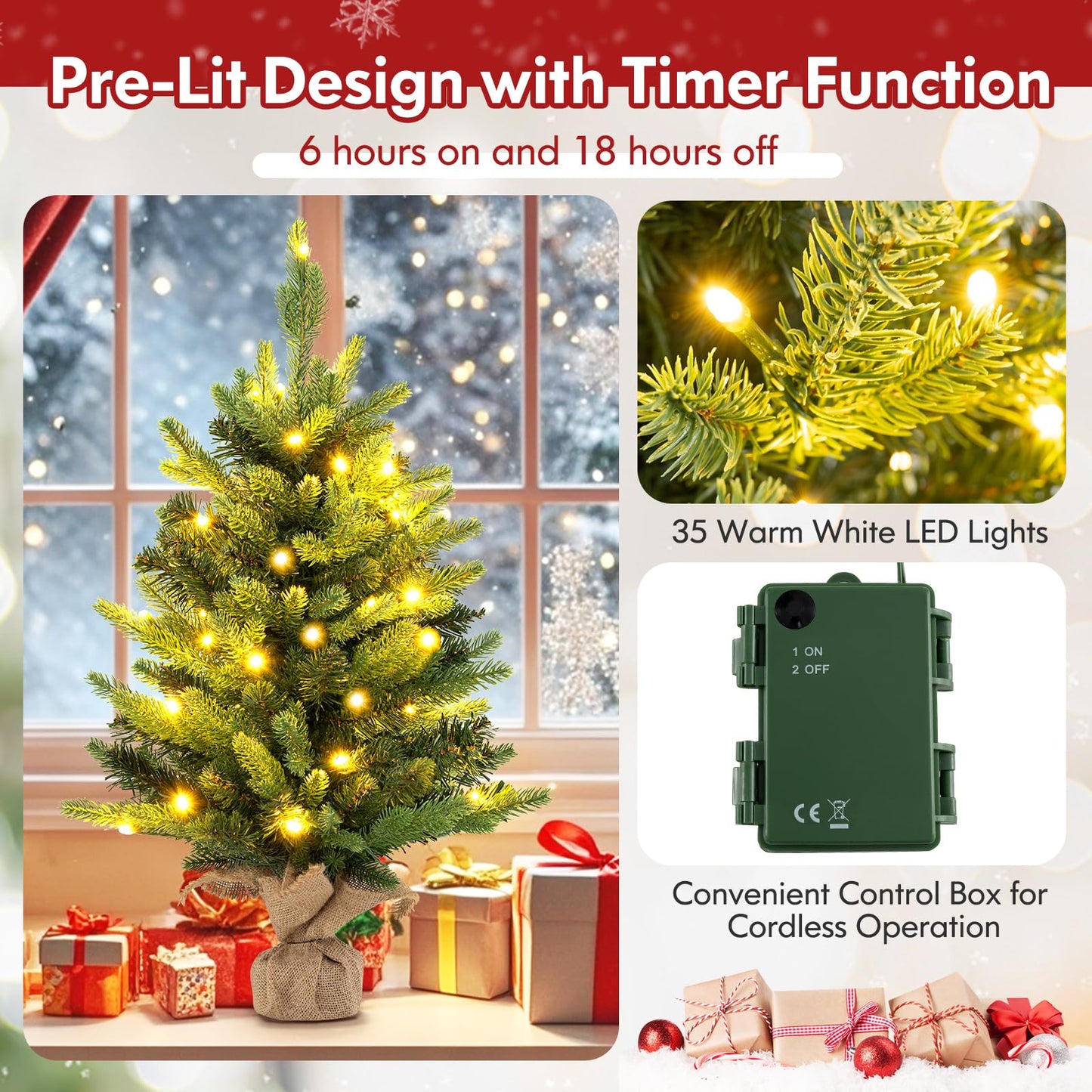 24 Inch Artificial Xmas Tree Tabletop Christmas Tree with 234 PE PVC Branch Tips