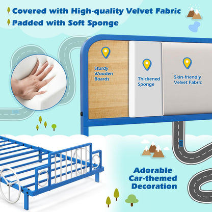 Single Size Car Shaped Kids Bed Frame with Upholstered Headboard