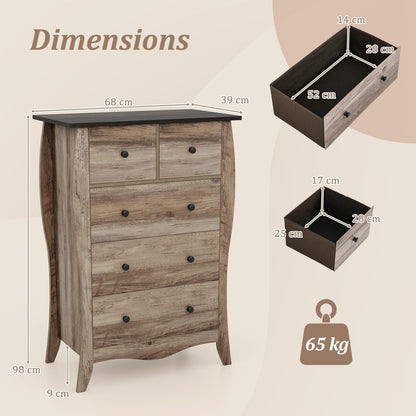 Farmhouse Chest of Drawers with 5 Folding Fabric Drawers and Anti-tipping Kit