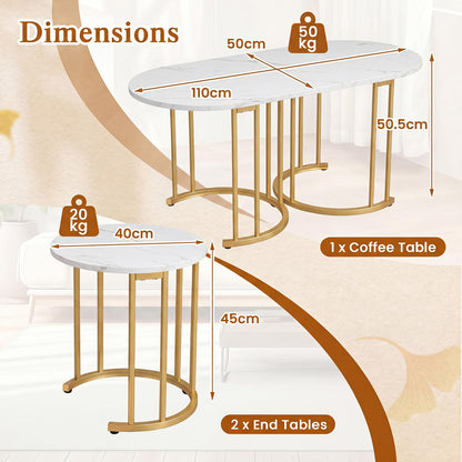 3-Piece Nesting Coffee Table Set 110cm Coffee Table with 2 Side Tables