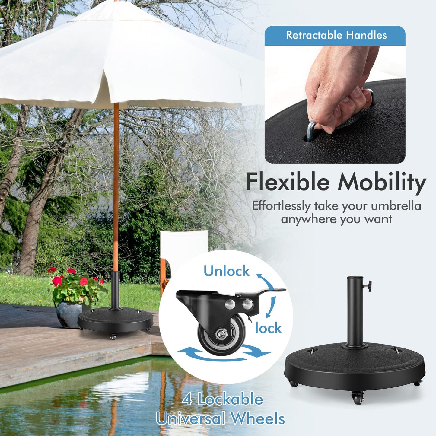 Heavy Duty Umbrella Stand Holder with Wheels