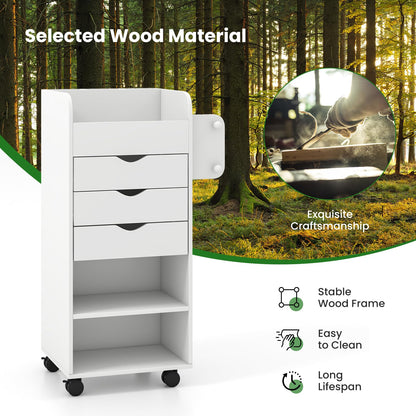 Mobile Rolling Storage Cart with 3 Drawers 2 Shelves and 2 Dowel Rods
