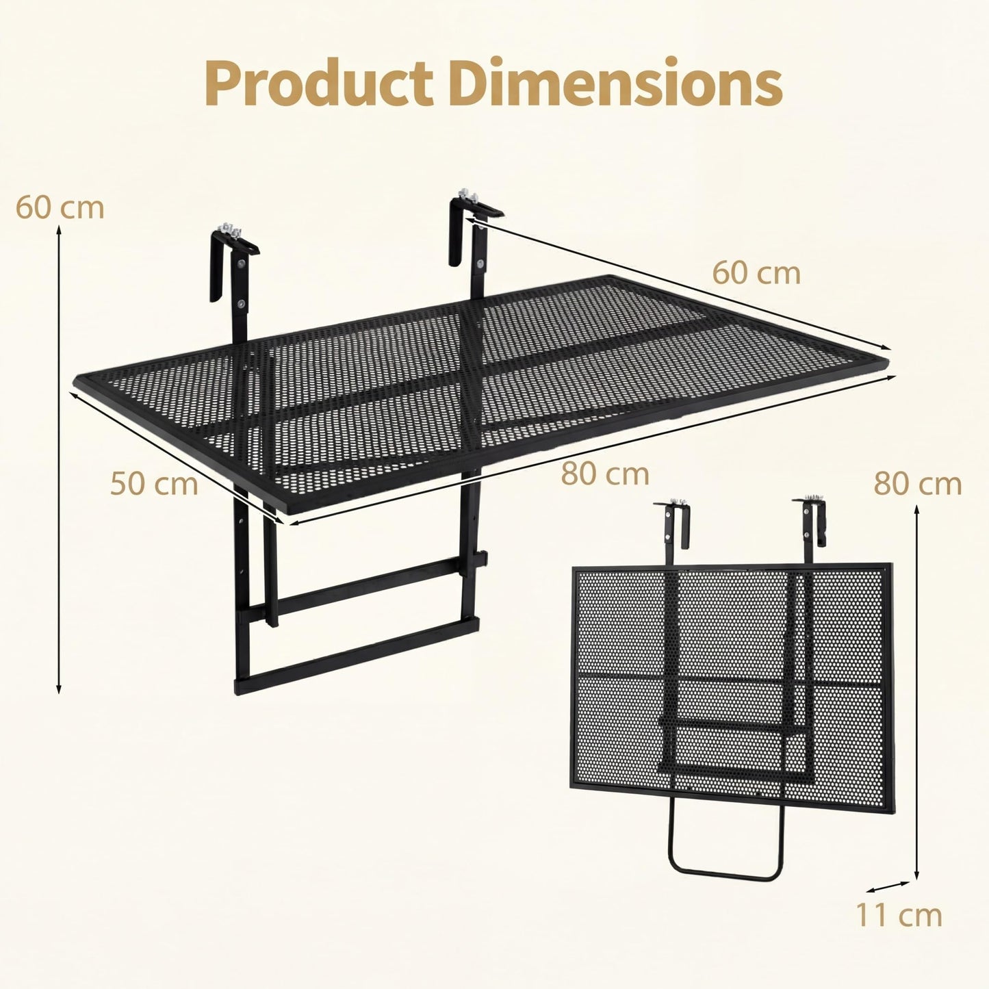 Folding Hanging Table, Balcony Desk with 5 Adjustable Heights