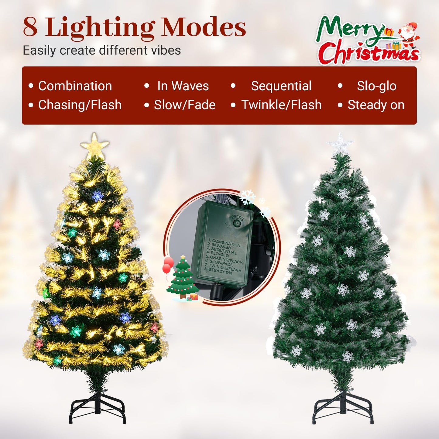 120/150 cm Fiber Optic Christmas Tree Artificial Pre-lit Xmas Tree with 8 Lighting Modes