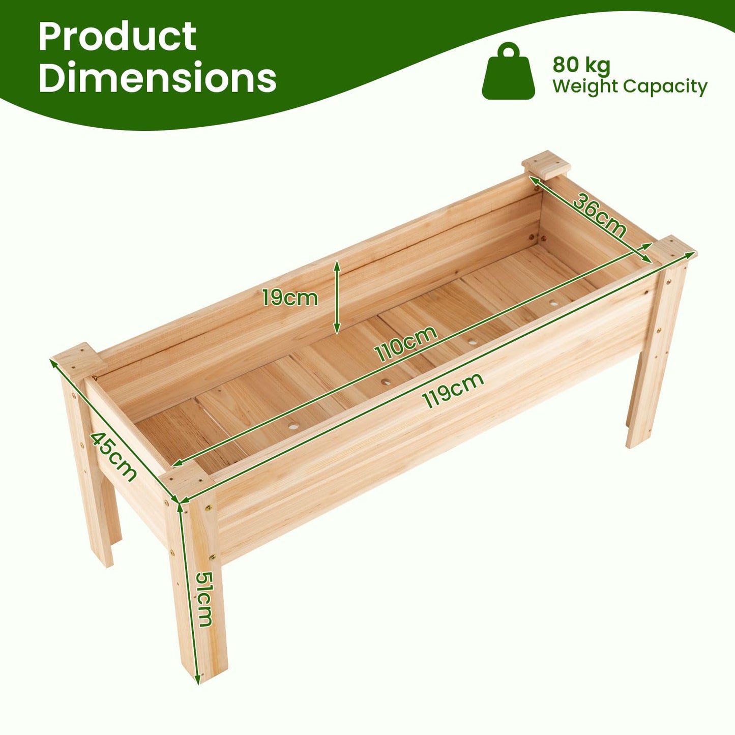 Wooden Raised Garden Bed, Elevated Vertical Planter with Drainage Holes
