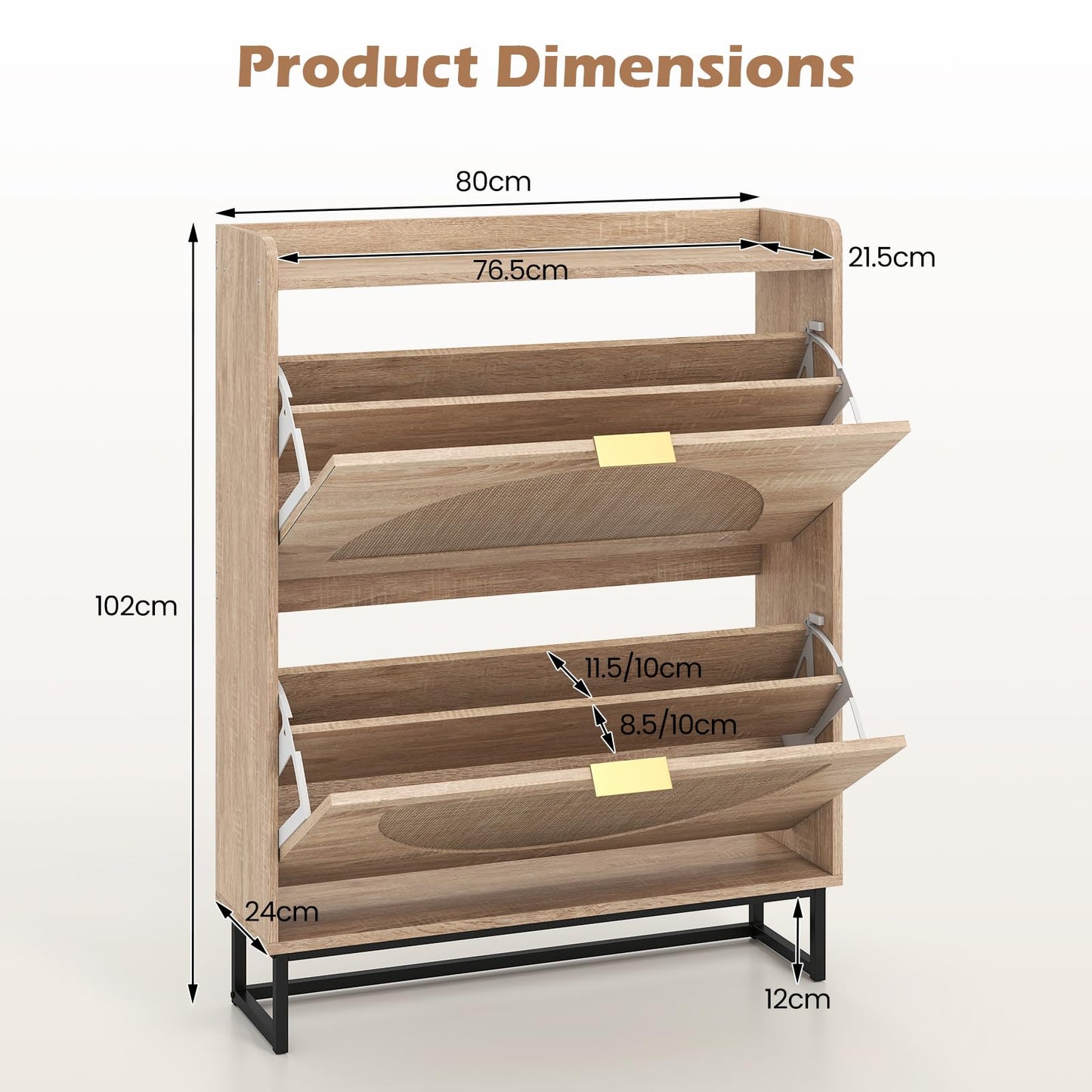24cm Narrow Shoe Cabinet with 2 Rattan Flip Drawers