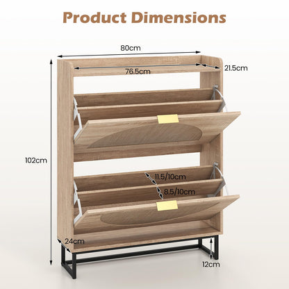 24cm Narrow Shoe Cabinet with 2 Rattan Flip Drawers