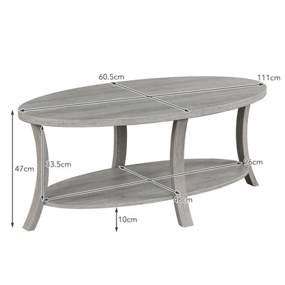 Oval Coffee Table 2-Tier Center Table with Storage Shelf