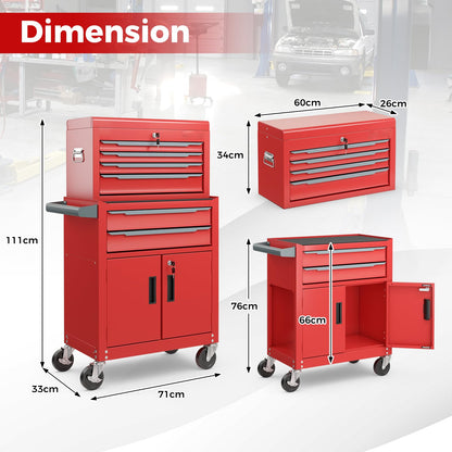 6-Drawer Rolling Tool Chest with Universal Wheels and Hooks