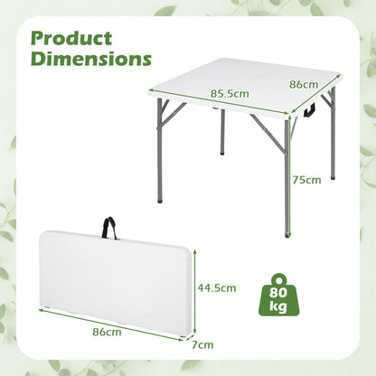 34"(3ft) Folding Table, Fold in Half Square Tables with Handle, Portable Plastic Dining Camping Trestle Table