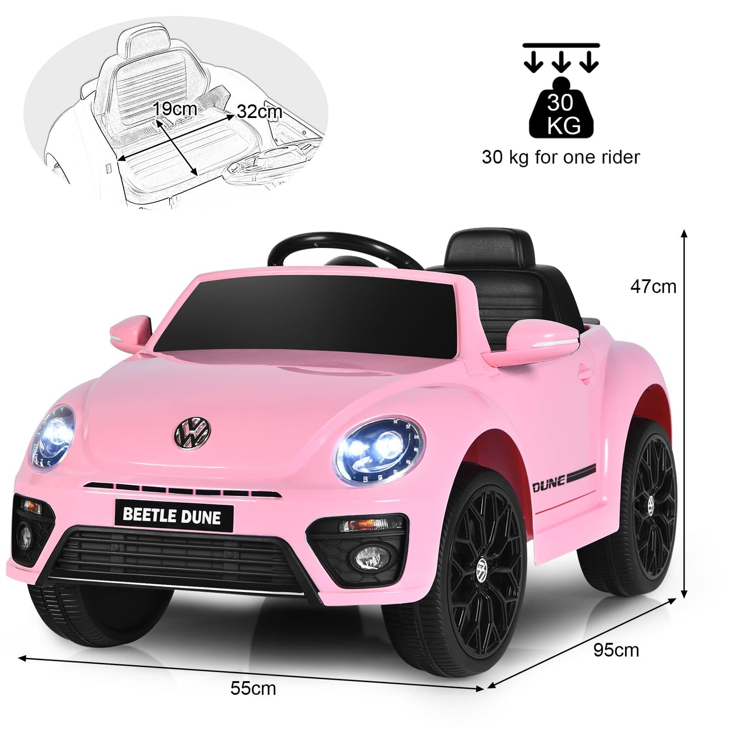 12V Volkswagen Beetle Electric Kids Ride On Car with Remote Control