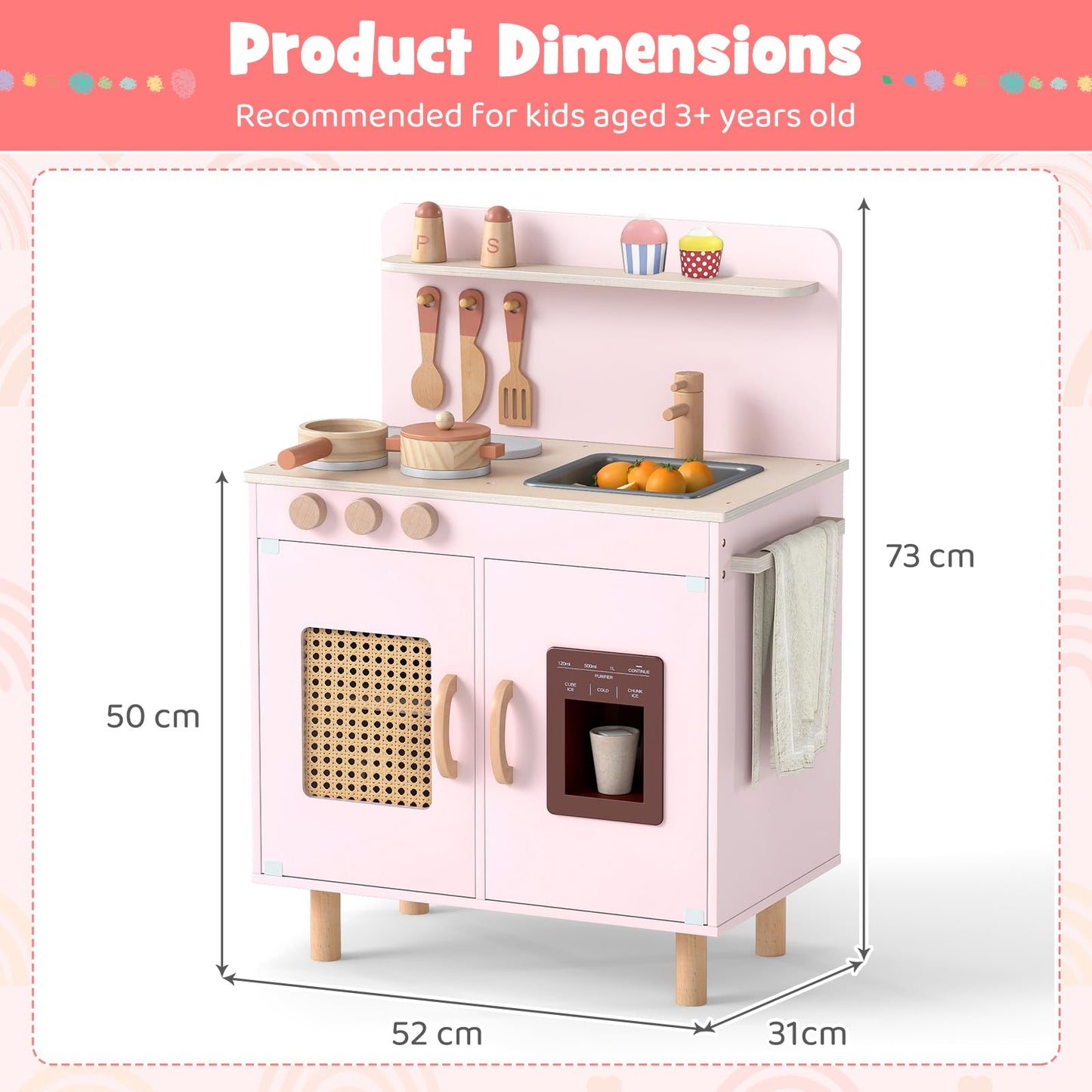 Play Kitchen for Kids with Realistic Ice Maker and Stove Cooking Toy Kitchen