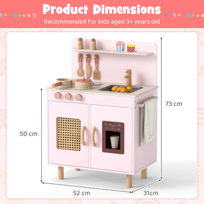 Play Kitchen for Kids with Realistic Ice Maker and Stove Cooking Toy Kitchen