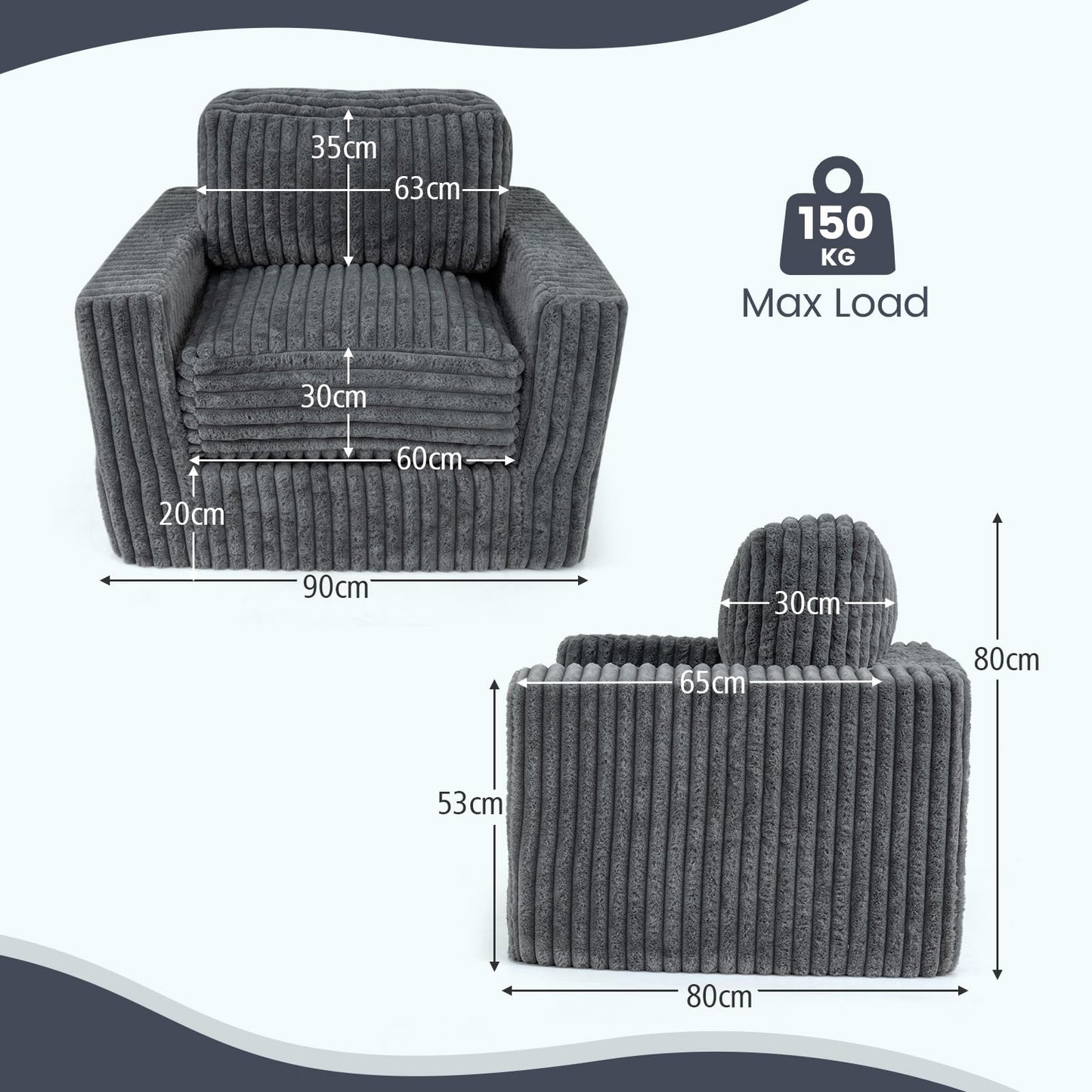 Furry Boneless Couch for Small Spaces with Removable Cover and Pillow