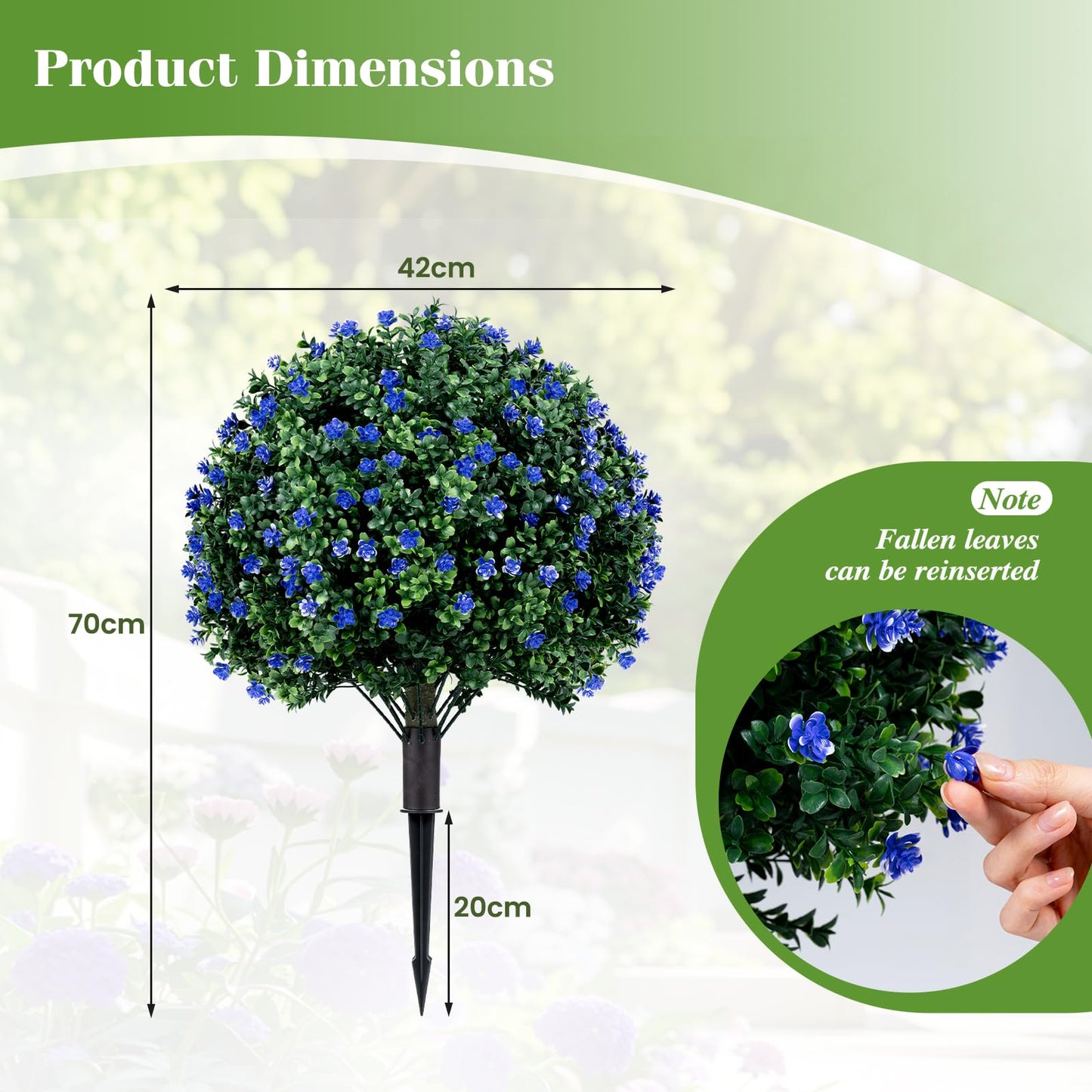 Set of 2 Artificial Topiary Ball Trees, Faux Shrub Bushes with Ground Spikes