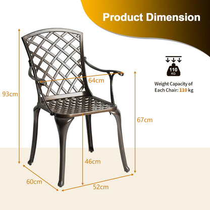 Cast Aluminum Outdoor Patio Chairs Set of 2 with Hollowed Backrest