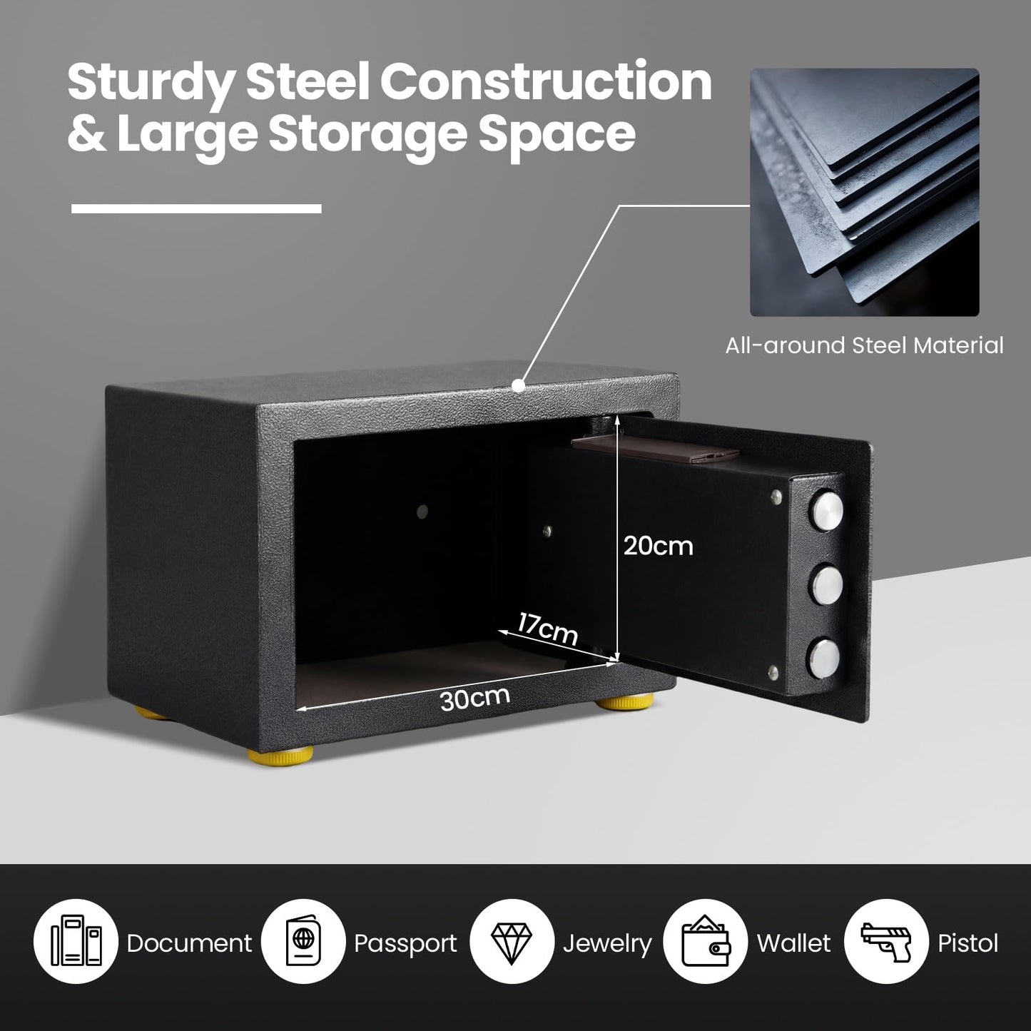 Security Safe Box, Electronic Safety Cabinet with Digital Keypad