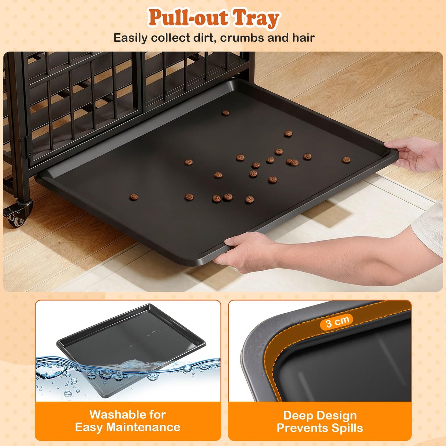 Dog Crate Furniture on Wheels, Foldable Dog Kennel Side Table with Lockable Door