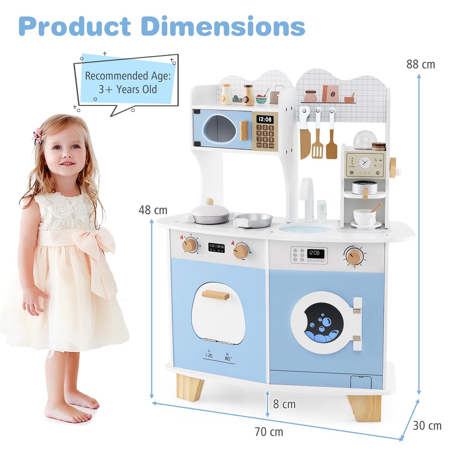 Wooden Kids Kitchen Playset with Coffee Maker for 3+ Years Old
