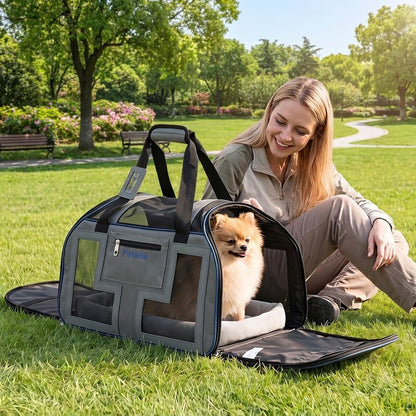 Foldable Rolling Pet Carrier with Wheels and Padded Carry Handle