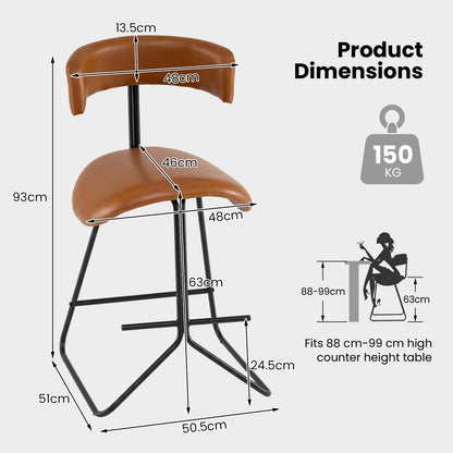 Bar Stools Set of 2, Fabric/PU Leather Upholstered Bar Chairs with Curved Back