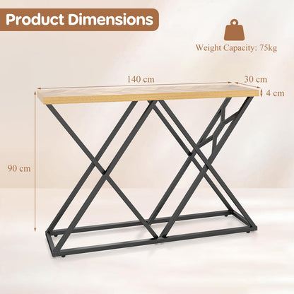 140CM Farmhouse Entryway Table with Geometric Metal Base