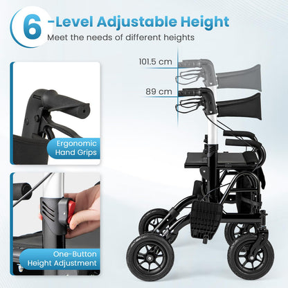 Wheeled Walking Frame Transfer Wheelchair with Seat