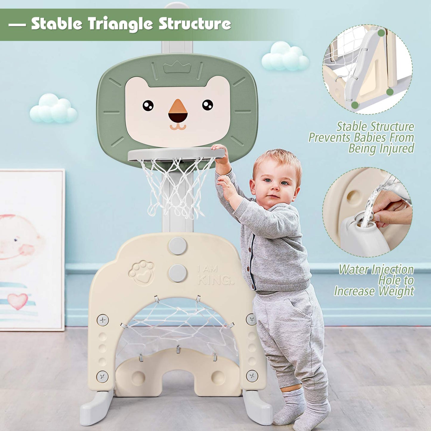 3-in-1 Basketball Hoop Set Stand with 5 Adjustable Height Levels