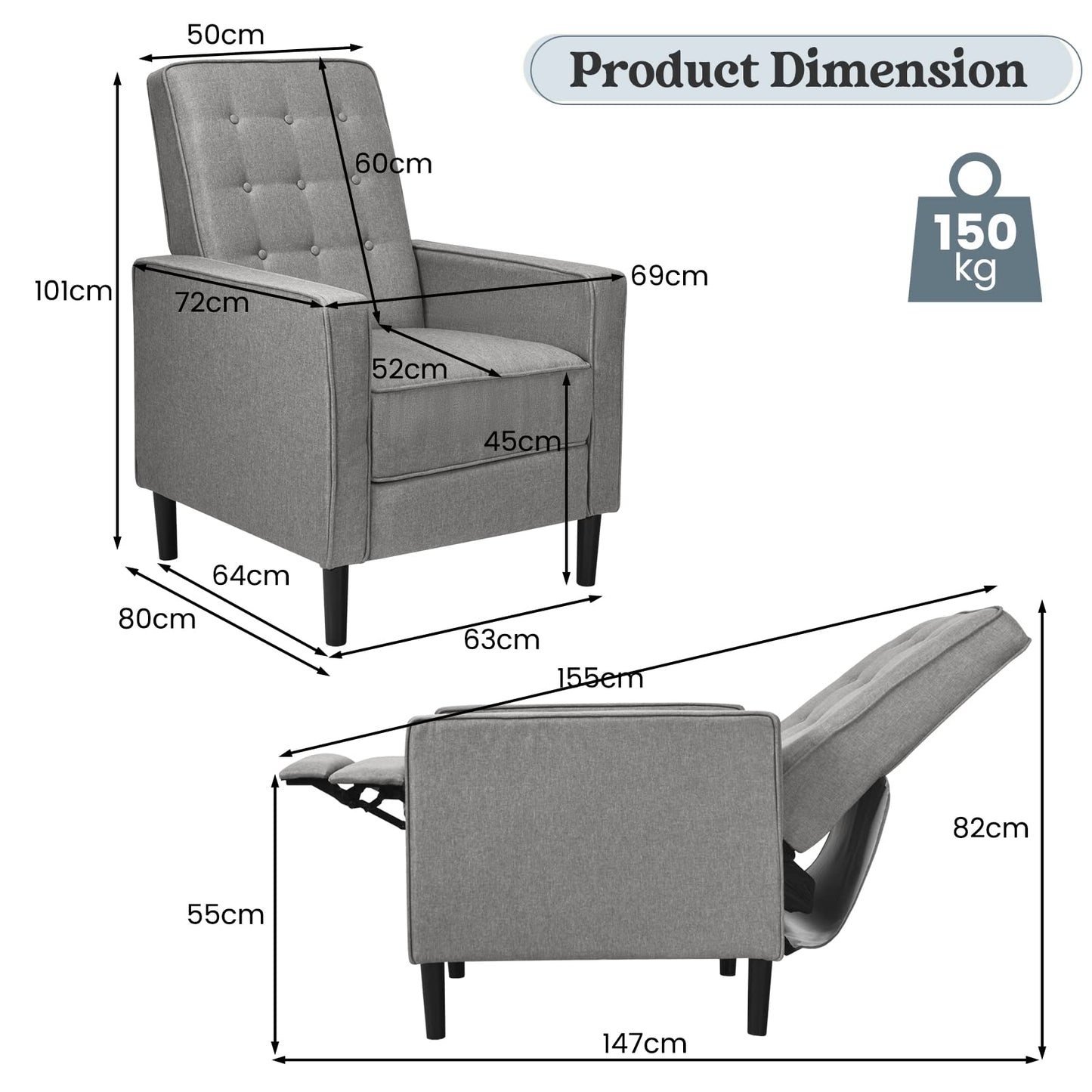 Giantex Accent Armchair, 3-Position Adjustable Sofa Chair Leisure Seat with Extendable Footrest