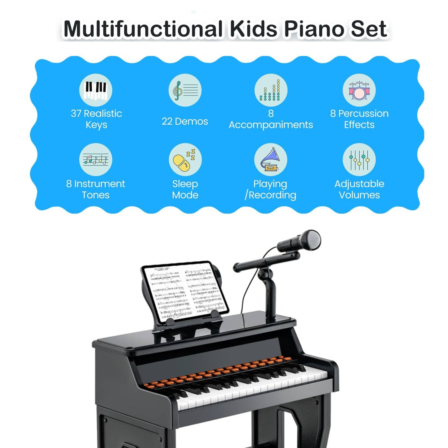 37-Key Electronic Piano Keyboard with Adjustable Microphone