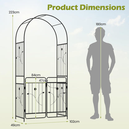 Garden Arch with Gate, Metal Pergola Arbor Trellis for Climbing Plant