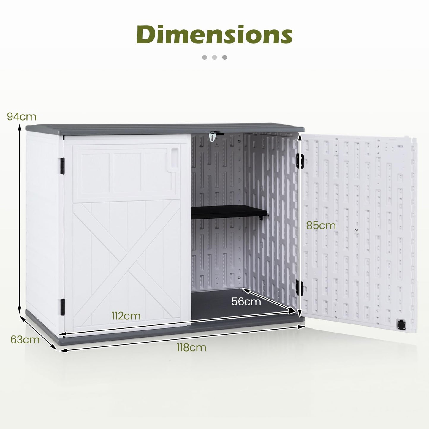 Outdoor Storage Box, All Weather Resistant Garden Shed with 3-Level Adjustable Shelf